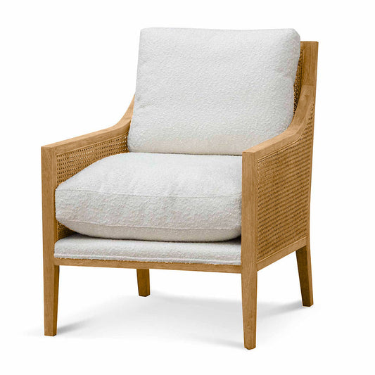 Ivory White Boucle Rattan Arm Chair