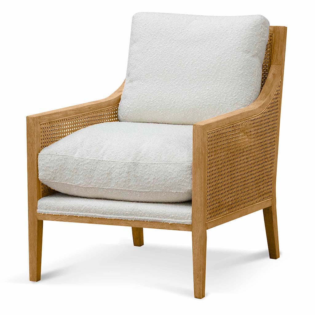 Ivory White Boucle Rattan Arm Chair