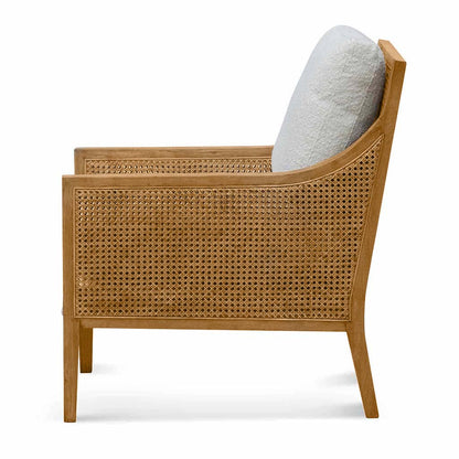 Ivory White Boucle Rattan Arm Chair