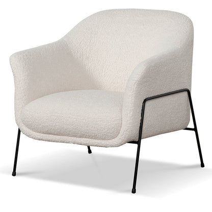 Ivory White Sherpa Armchair on Black Frame