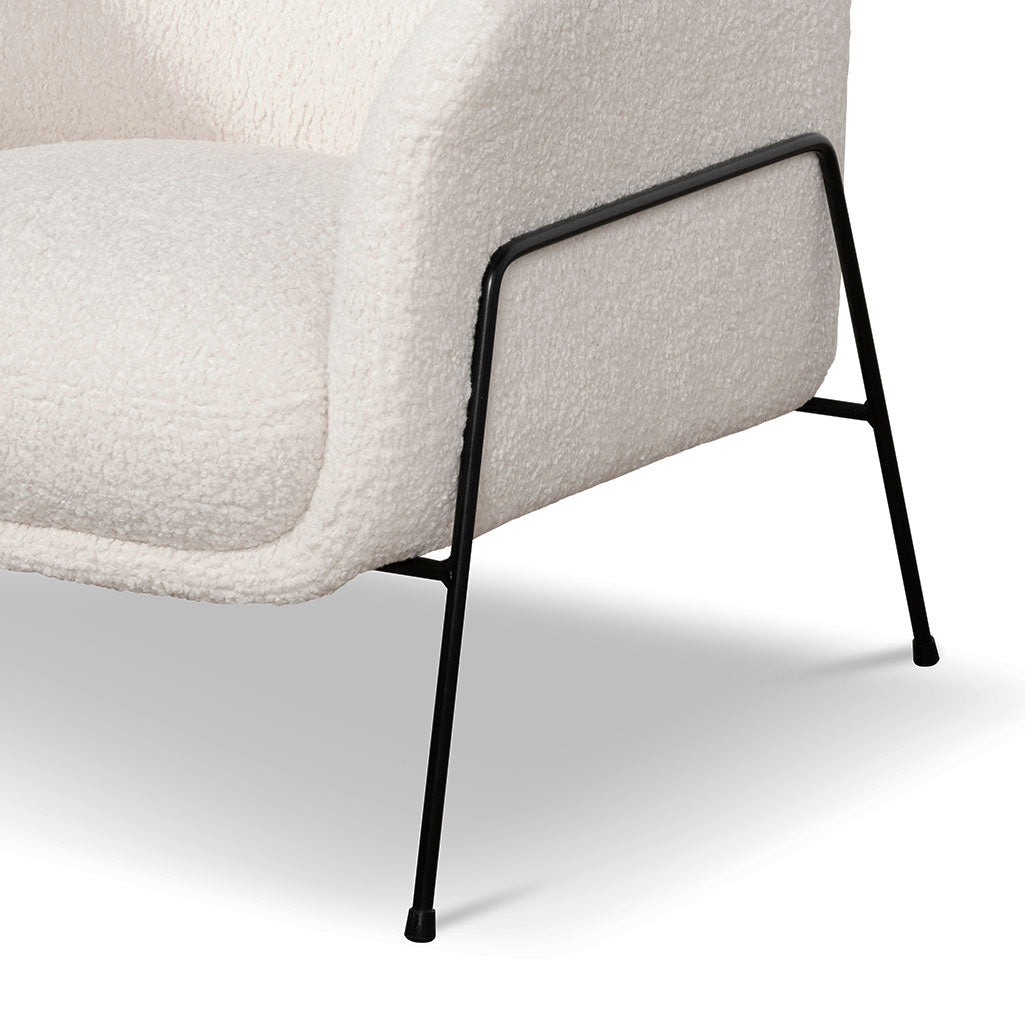 Ivory White Sherpa Armchair on Black Frame