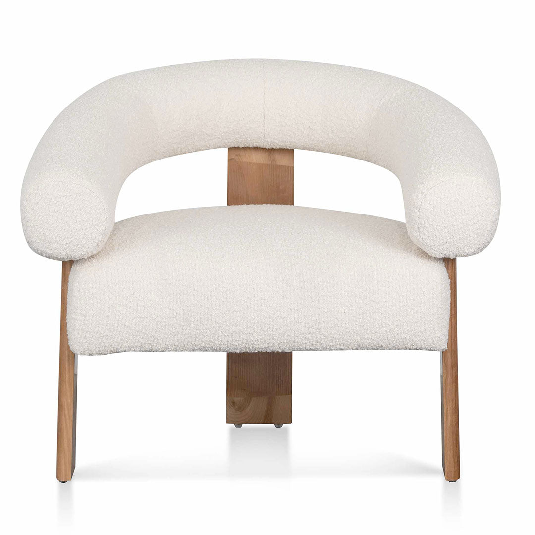 Ivory White Boucle Armchair with Natural Legs