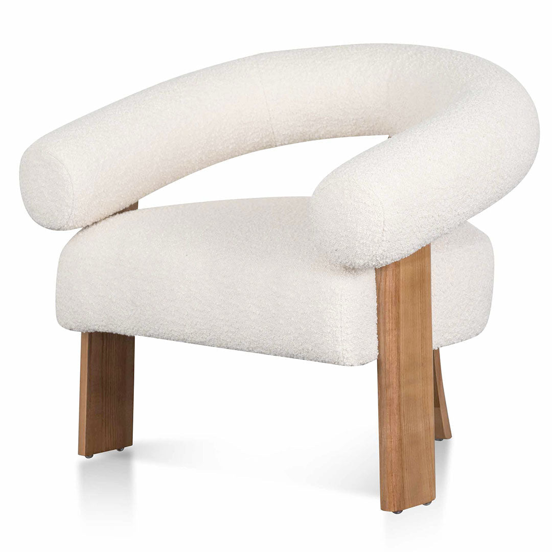 Ivory White Boucle Armchair with Natural Legs