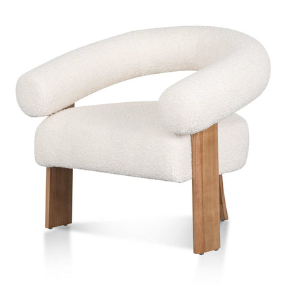 Ivory White Boucle Armchair with Natural Legs