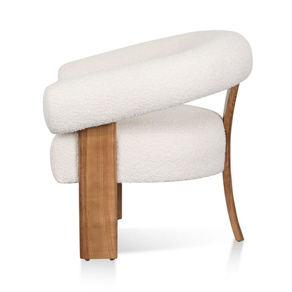 Ivory White Boucle Armchair with Natural Legs