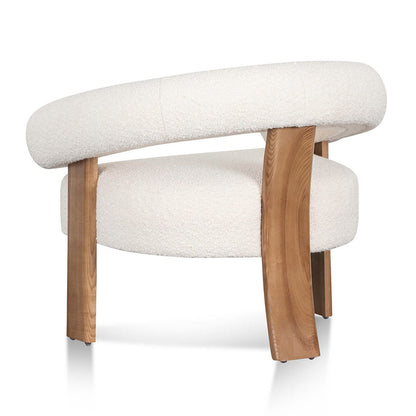 Ivory White Boucle Armchair with Natural Legs