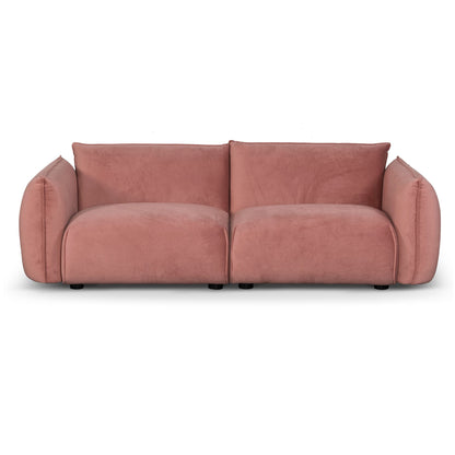 Three-Seater Sofa - Blush Pink Velvet With Brass Frame