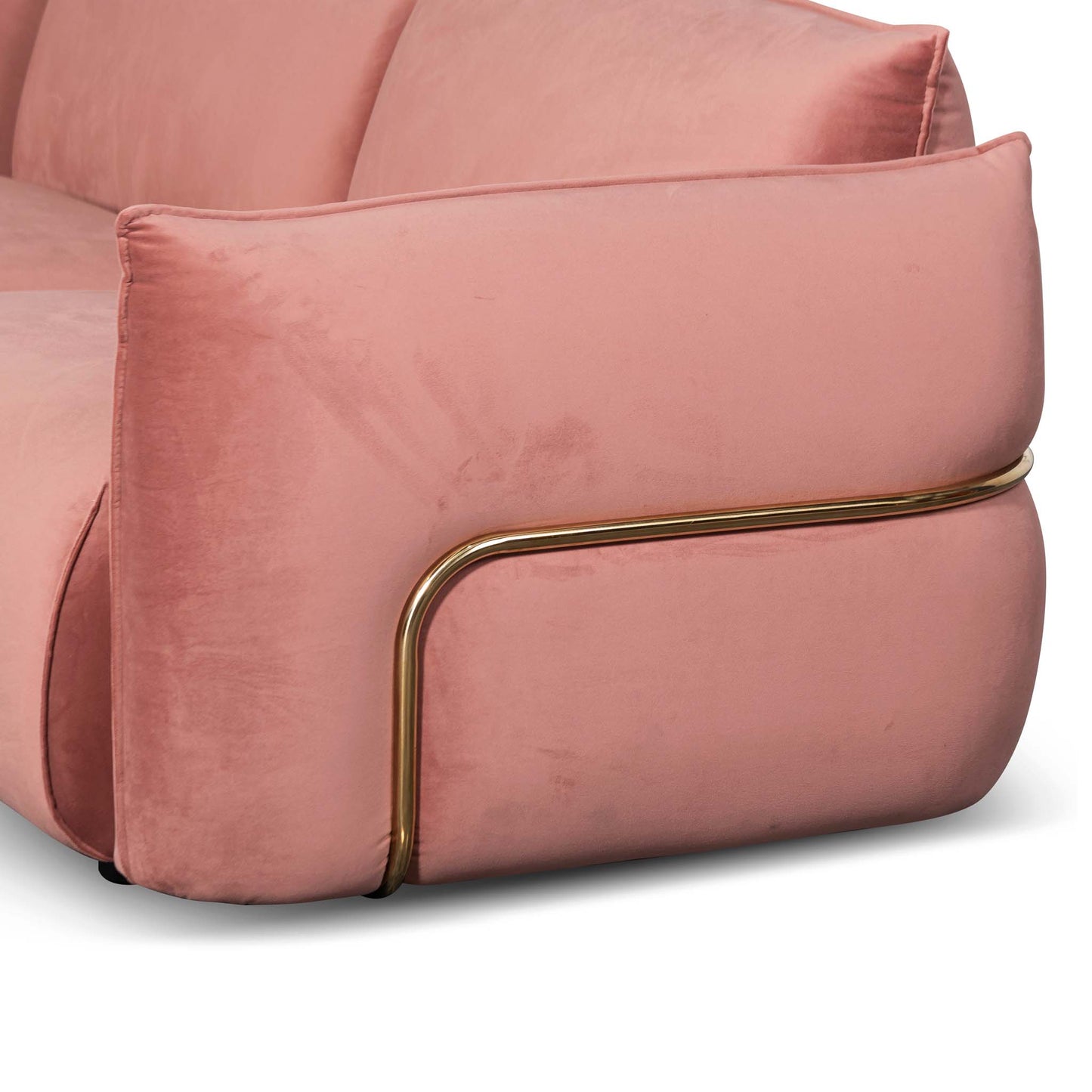 Three-Seater Sofa - Blush Pink Velvet With Brass Frame