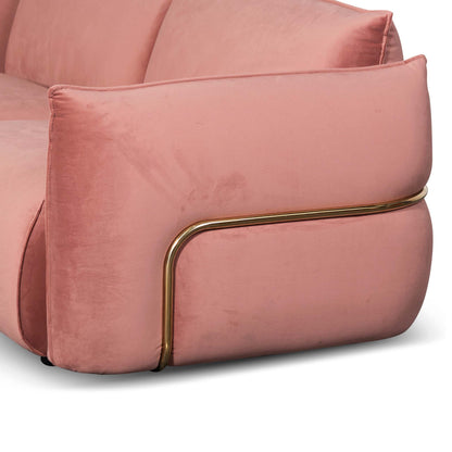 Three-Seater Sofa - Blush Pink Velvet With Brass Frame