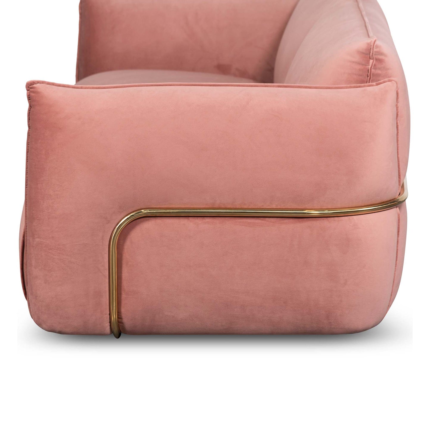 Three-Seater Sofa - Blush Pink Velvet With Brass Frame