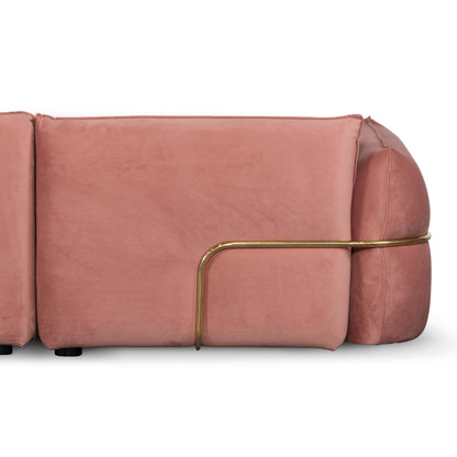 Three-Seater Sofa - Blush Pink Velvet With Brass Frame