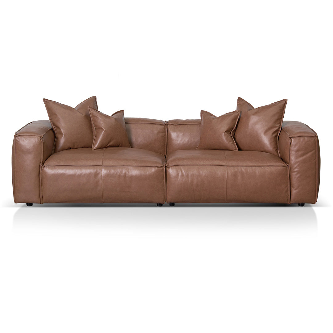 Four-Seater Sofa with Cushion and Pillow - Caramel Brown