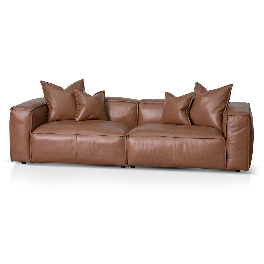 Four-Seater Sofa with Cushion and Pillow - Caramel Brown