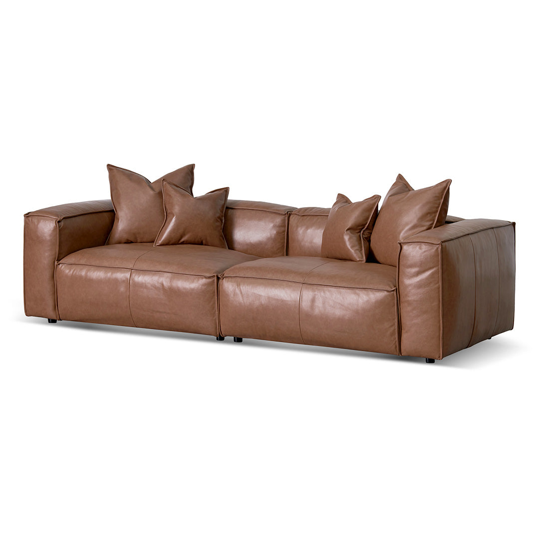 Four-Seater Sofa with Cushion and Pillow - Caramel Brown