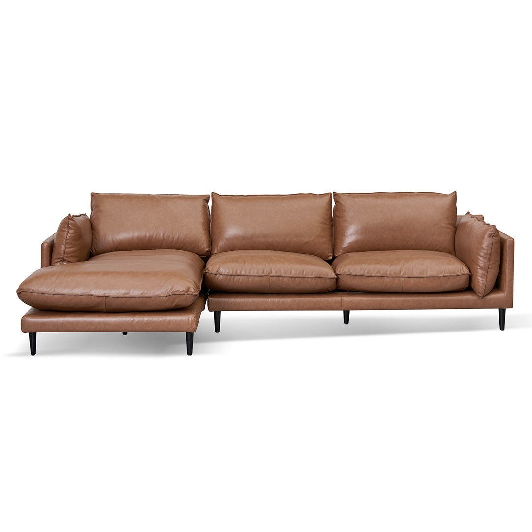 Four-Seater Left Chaise Leather Sofa - Caramel Brown