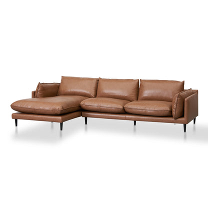 Four-Seater Left Chaise Leather Sofa - Caramel Brown