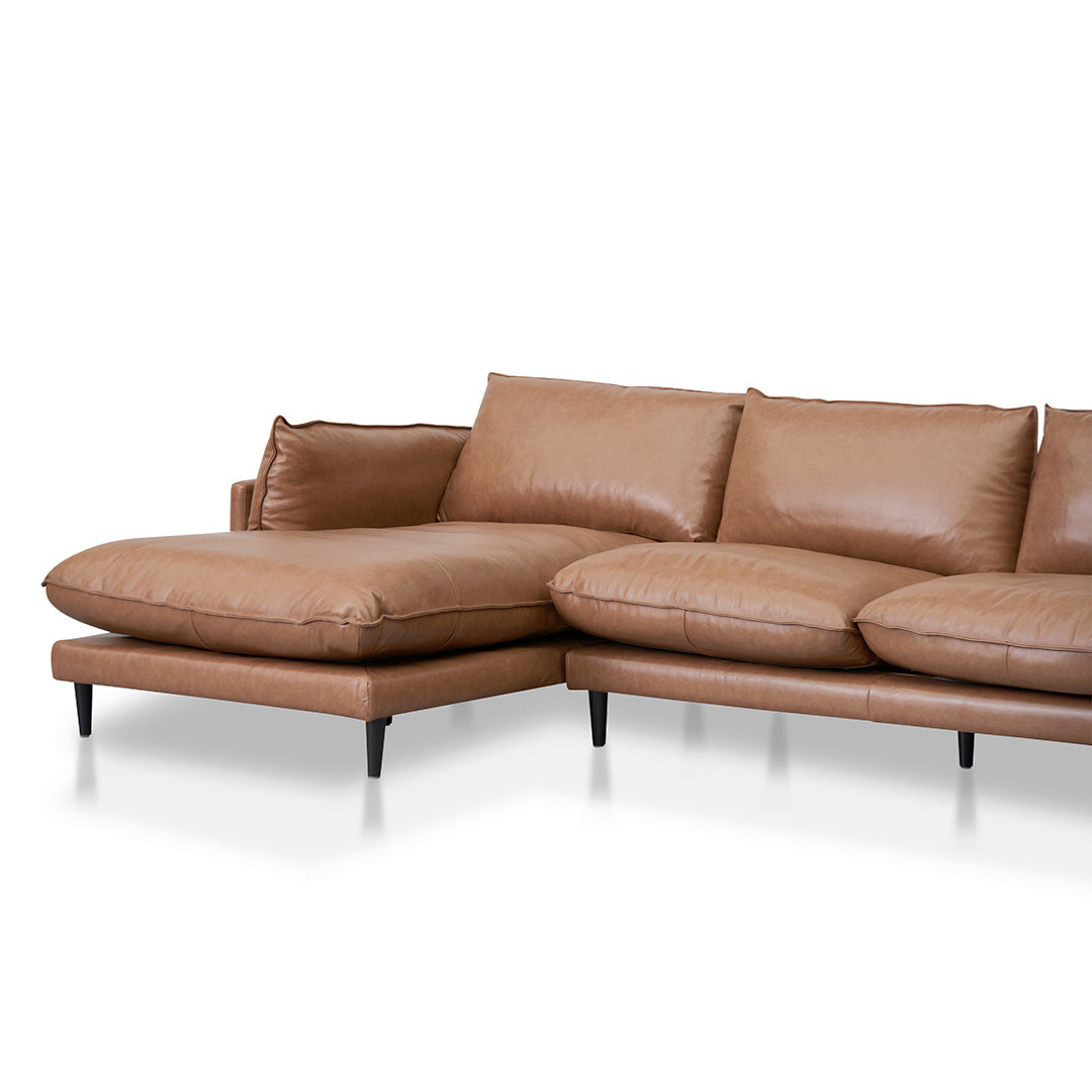 Four-Seater Left Chaise Leather Sofa - Caramel Brown