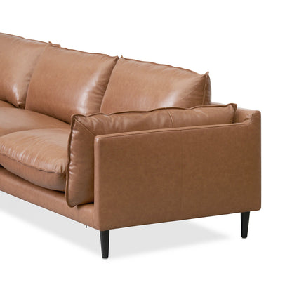 Four-Seater Left Chaise Leather Sofa - Caramel Brown