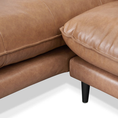 Four-Seater Left Chaise Leather Sofa - Caramel Brown