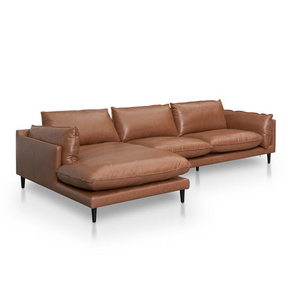 Four-Seater Left Chaise Leather Sofa - Caramel Brown