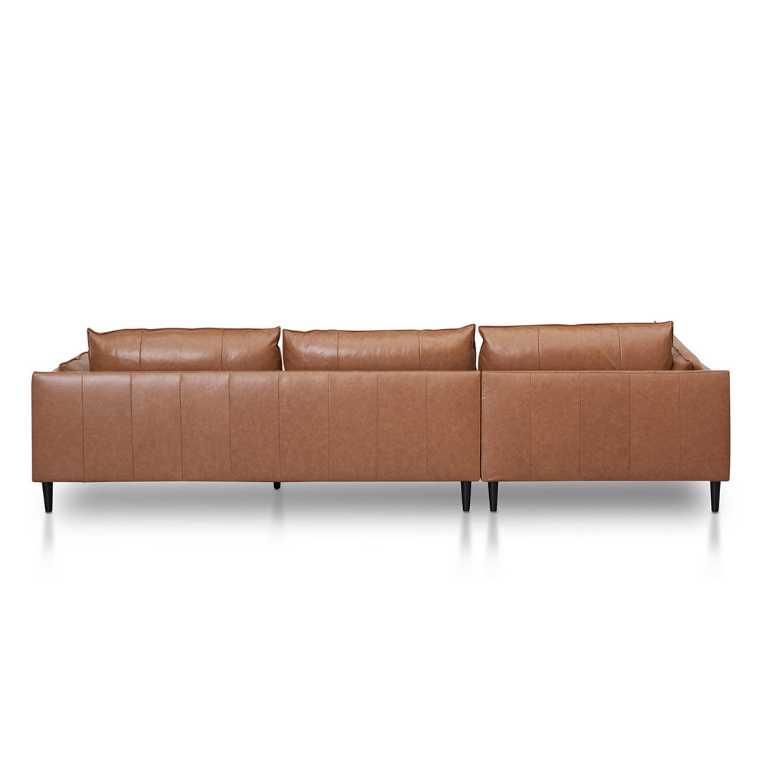 Four-Seater Left Chaise Leather Sofa - Caramel Brown