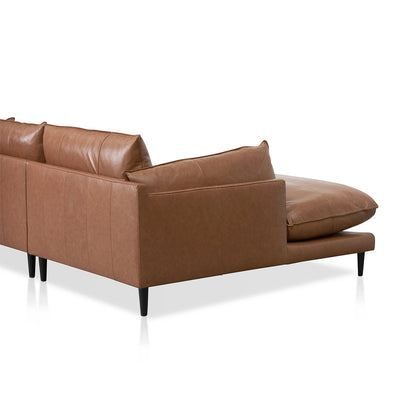 Four-Seater Left Chaise Leather Sofa - Caramel Brown