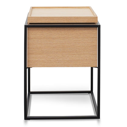 Oak Side Table with Black Frame