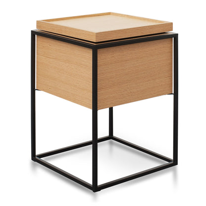 Oak Side Table with Black Frame