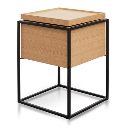 Oak Side Table with Black Frame