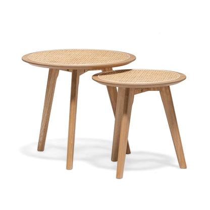 Natural Nested Side Table with Rattan Top