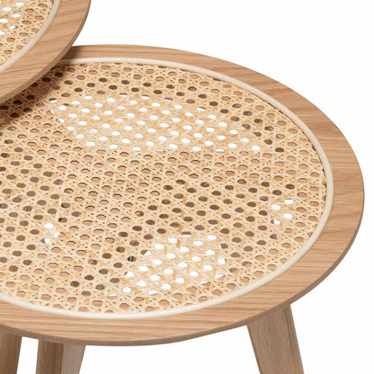 Natural Nested Side Table with Rattan Top