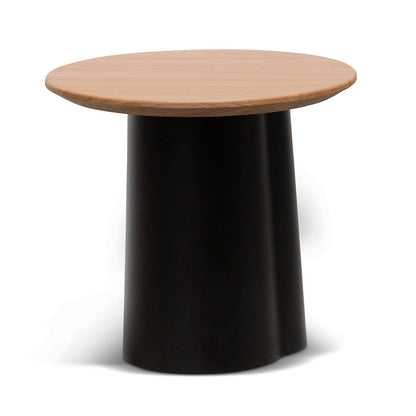 Round Black Side Table with Natural Top