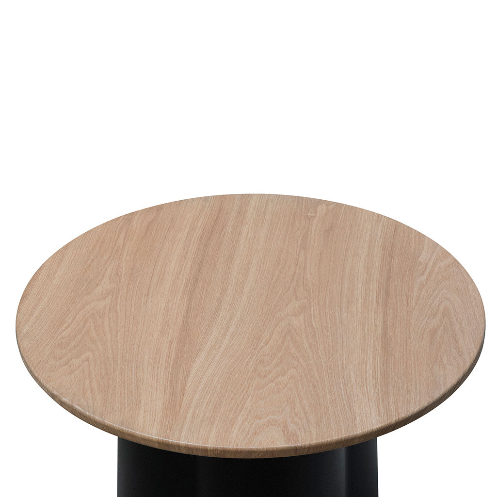 Round Black Side Table with Natural Top