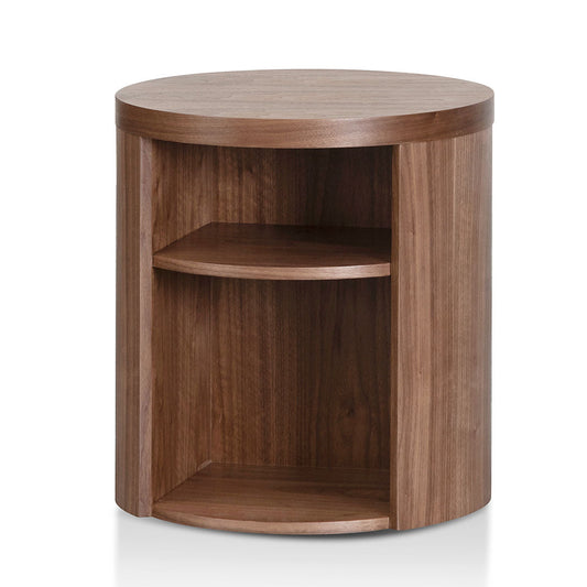 Walnut Round Wooden Bedside Table