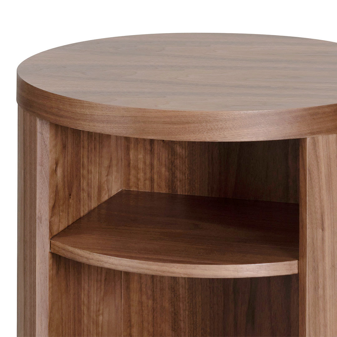 Walnut Round Wooden Bedside Table