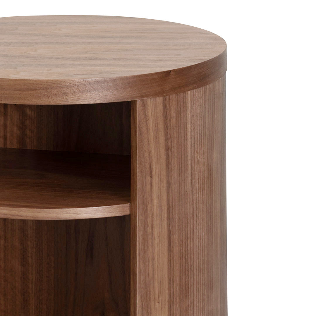 Walnut Round Wooden Bedside Table