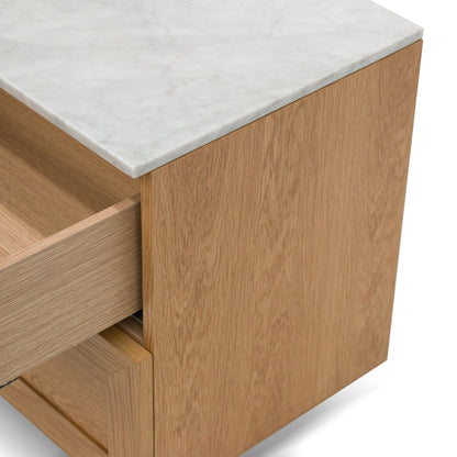 Natural  Bedside Table with Marble Top