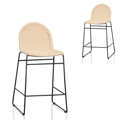 Rattan Bar Stool - Natural Seat - Black Legs - Set of 2 (65cm)