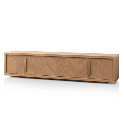 Dusty Oak Entertainment TV Unit with Gold Handle - 2.23m