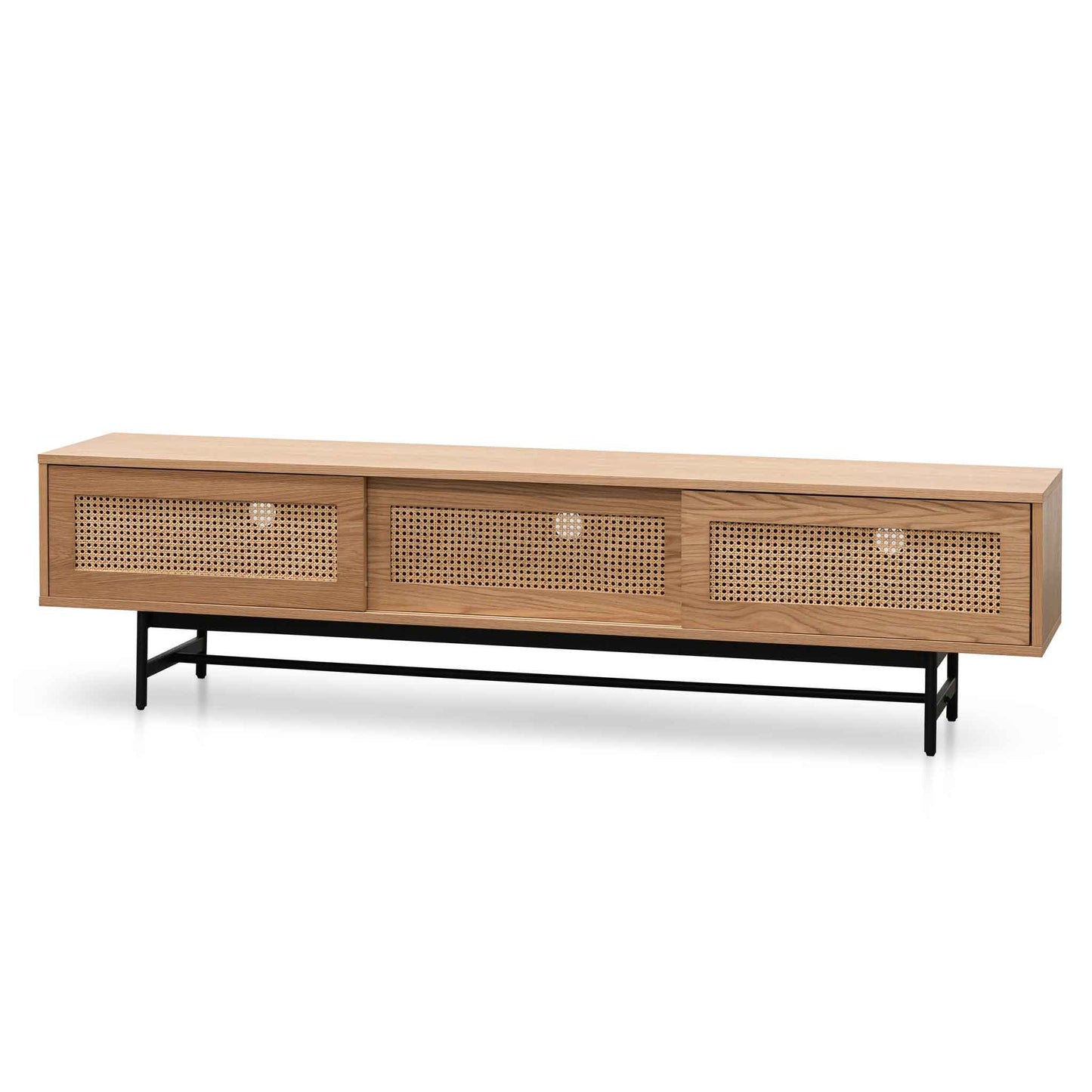 Natural Oak TV Entertainment Unit with Rattan Doors - 2m