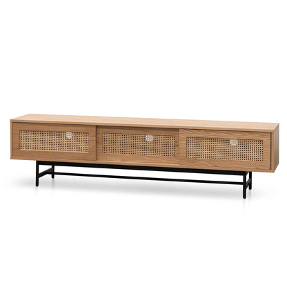Natural Oak TV Entertainment Unit with Rattan Doors - 2m