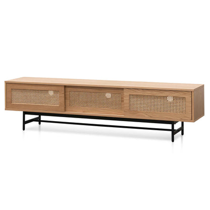 Natural Oak TV Entertainment Unit with Rattan Doors - 2m