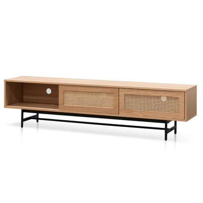 Natural Oak TV Entertainment Unit with Rattan Doors - 2m