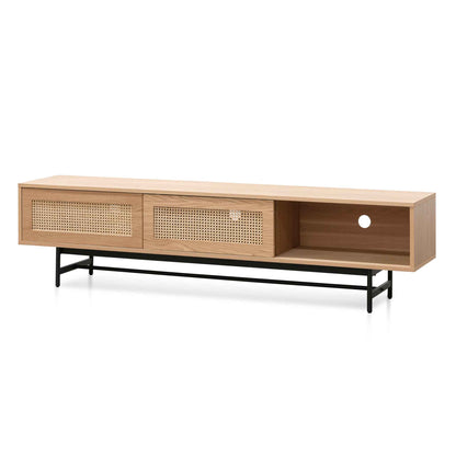 Natural Oak TV Entertainment Unit with Rattan Doors - 2m