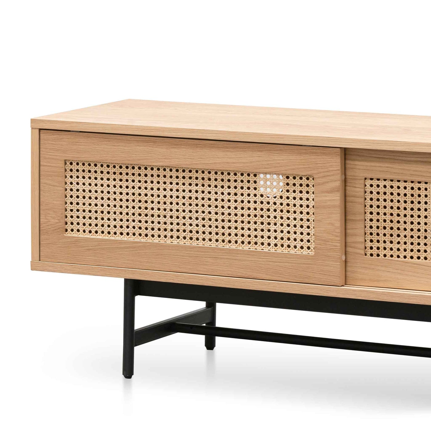 Natural Oak TV Entertainment Unit with Rattan Doors - 2m