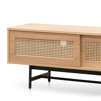 Natural Oak TV Entertainment Unit with Rattan Doors - 2m