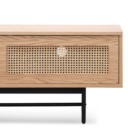 Natural Oak TV Entertainment Unit with Rattan Doors - 2m
