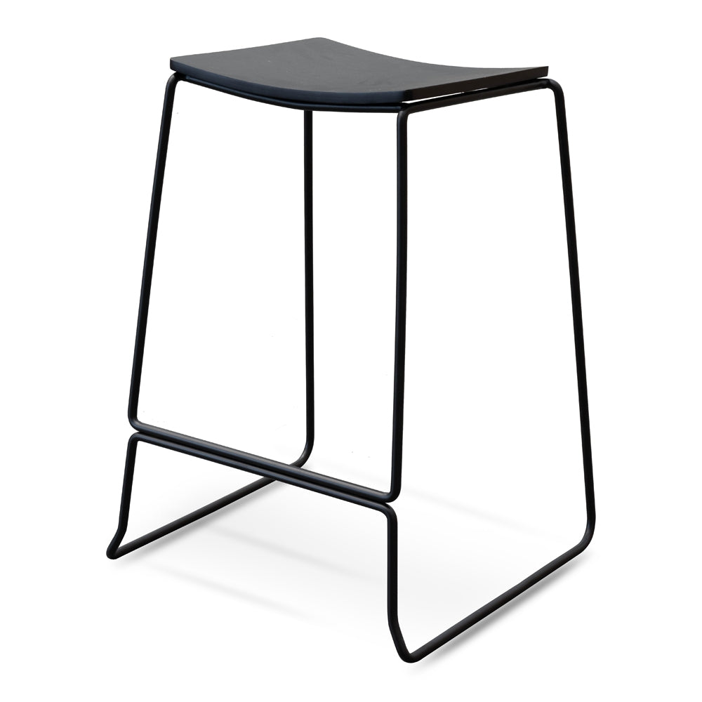 Black Frame Black Timber Seat Bar Stool