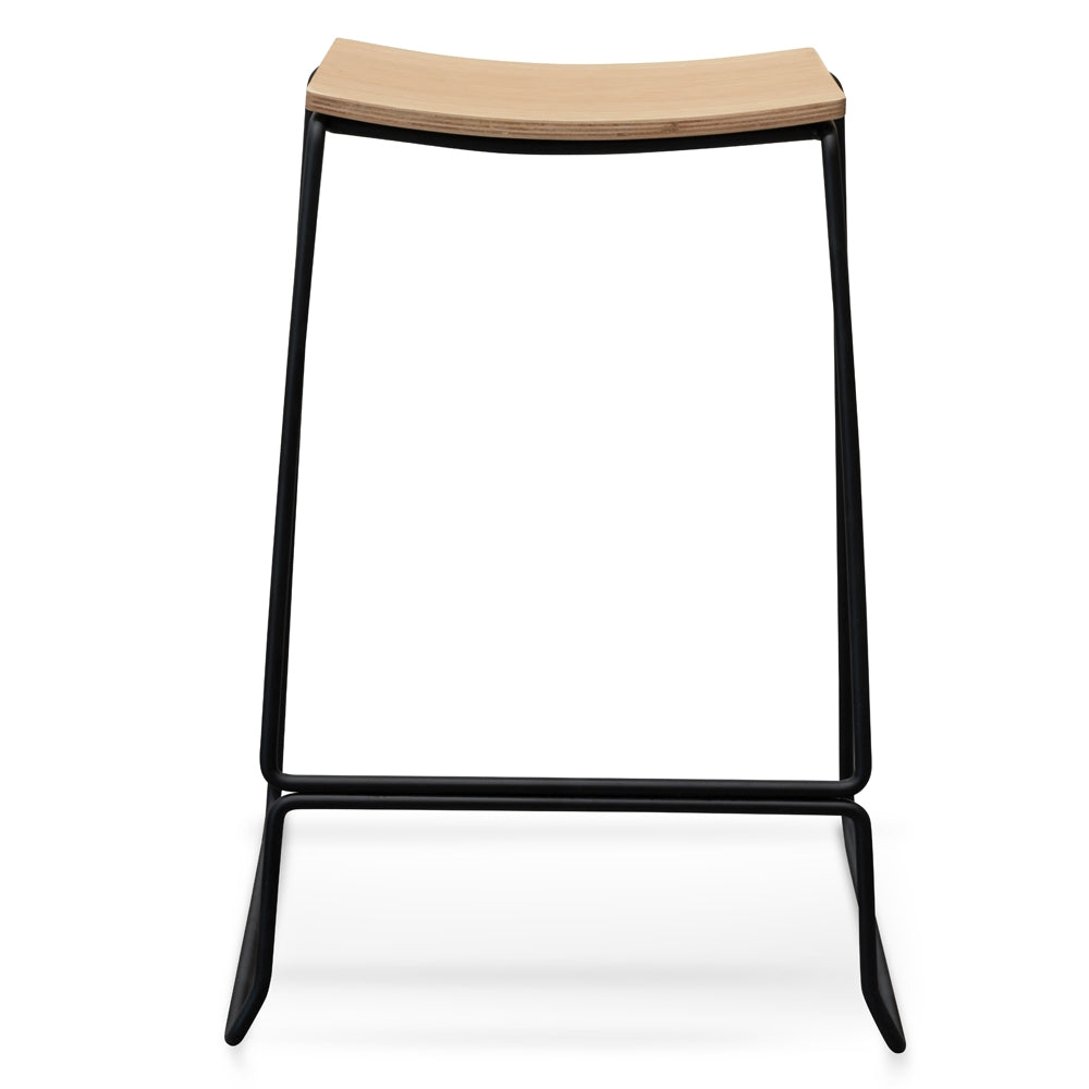 Black Frame Bar Stool with Natural Timber Seat