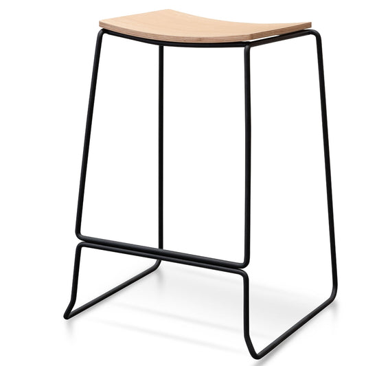 Black Frame Bar Stool with Natural Timber Seat